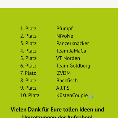Bild vergr&ouml;&szlig;ern: Scavenger Hunt Ergebnisse Platz 1 - 10