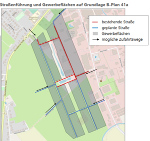 Bild vergr&ouml;&szlig;ern: Stra&szlig;enf&uuml;hrung und Gewerbefl&auml;chen auf der Grundlage B-Plan 41a